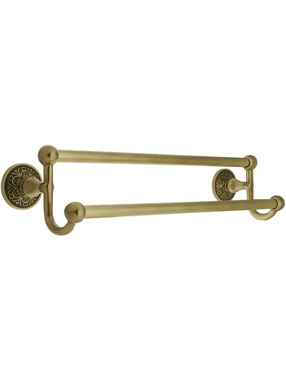 18 inch Brass Double Towel Bar with Lancaster Rosettes in Antique Brass.